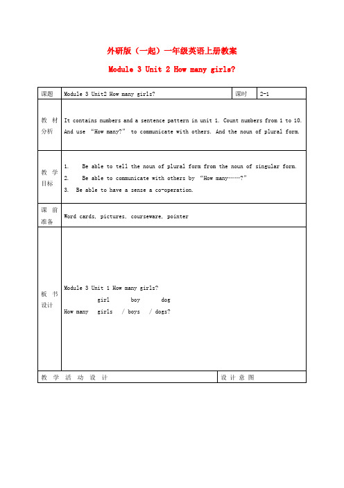 一年级英语上册 Module 3 Unit 2(2) 教案 外研版