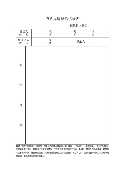 廉政提醒谈话记录表被谈话人签名