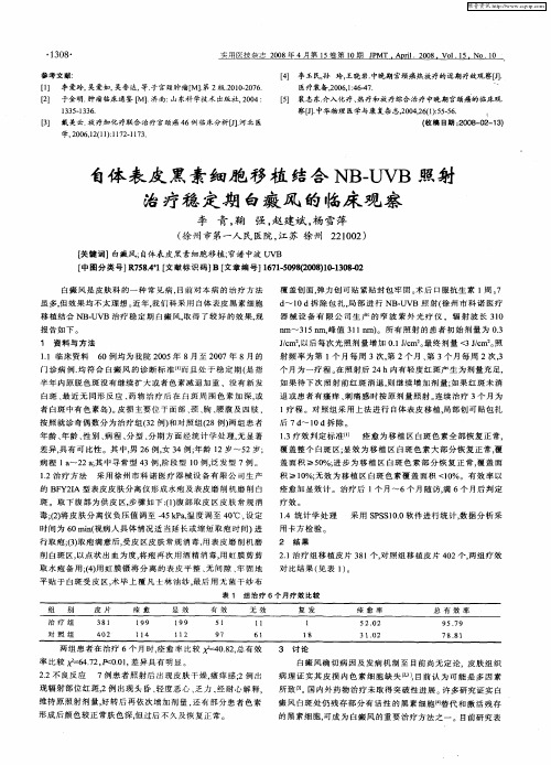 自体表皮黑素细胞移植结合NB—UVB照射治疗稳定期白癜风的临床观察