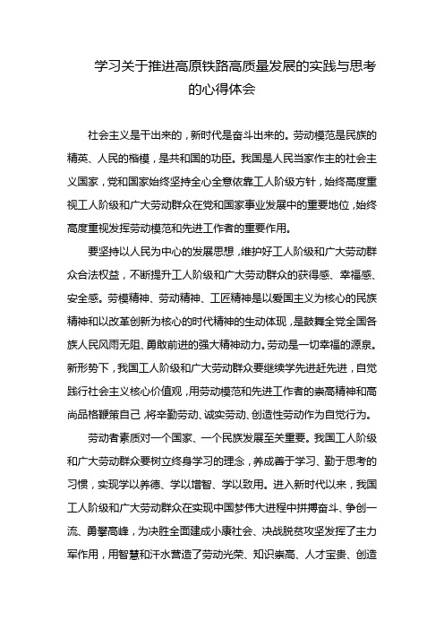 学习关于推进高原铁路高质量发展的实践与思考的心得体会