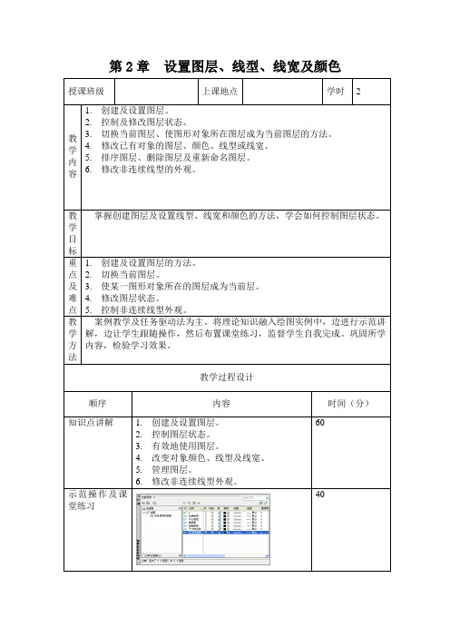 计算机辅助设计教案-AutoCAD教案-AutoCAD设置图层、线型、线宽及颜色