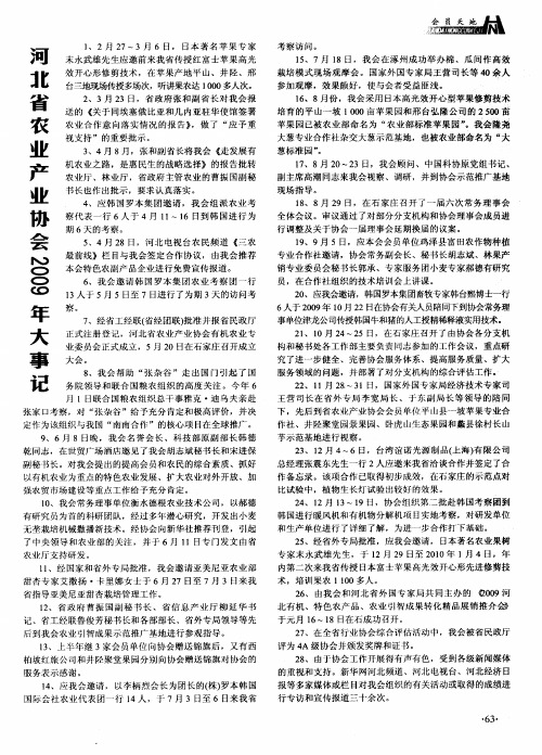 河北省农业产业协会2009年大事记