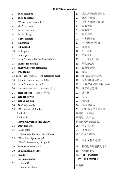 Unit7知识点梳理牛津上海版(试用本)六年级英语上册