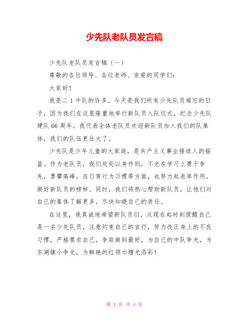 少先队老队员发言稿