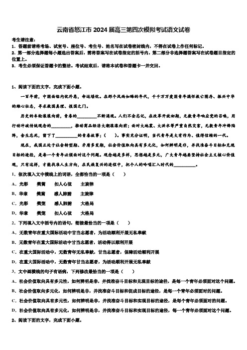 云南省怒江市2024届高三第四次模拟考试语文试卷含解析