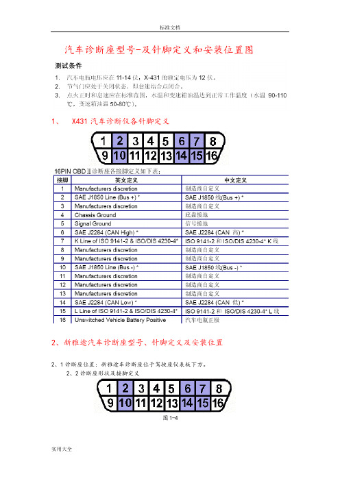 汽车诊断座型号-及针脚定义和安装位置图
