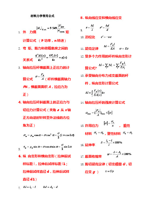 材料力学公式汇总