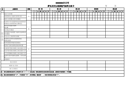 萨瓦尼尼折弯机点检维护保养记录卡