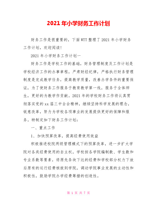 2021年小学财务工作计划