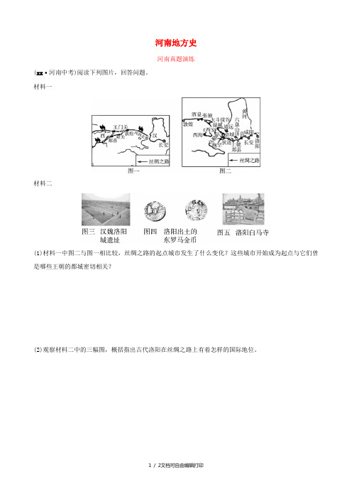 河南省2019年中考历史专题复习专题一河南地方史课后习题