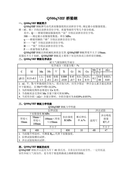 Q500qNHF桥梁钢钢板技术参数