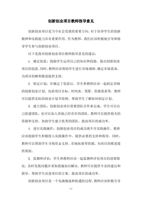 创新创业项目教师指导意见