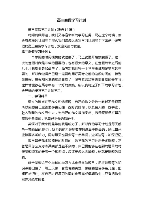 高三寒假学习计划（精选14篇）