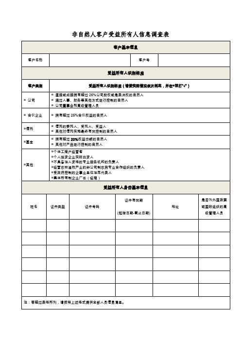 非自然人客户受益所有人信息调查表