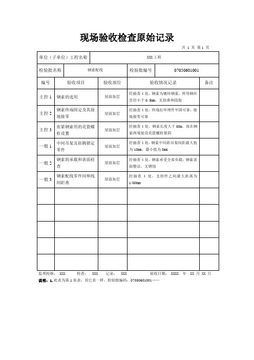 钢索配线检验批质量验收原始记录