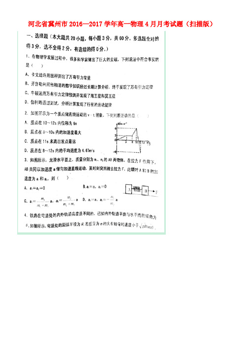 河北省冀州市高一物理4月月考试题(扫描版)