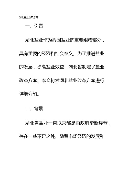 湖北盐业改革方案