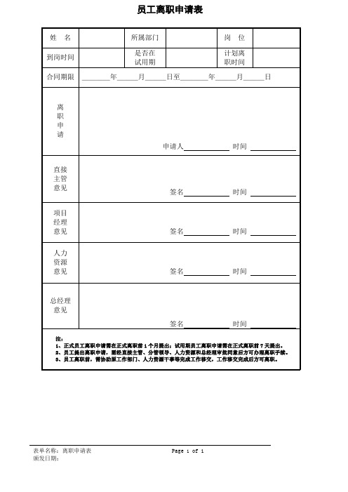 离职-离职申请表