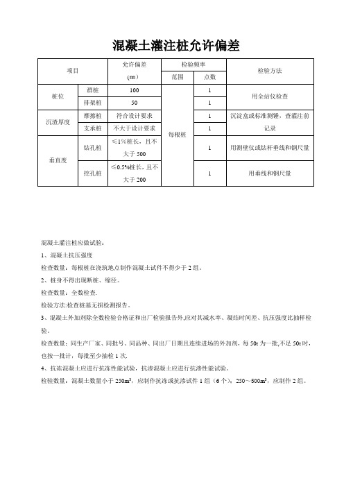 混凝土灌注桩允许偏差