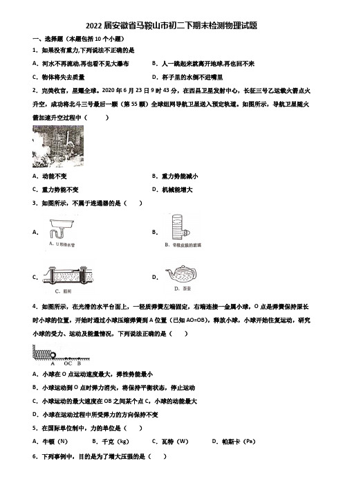 2022届安徽省马鞍山市初二下期末检测物理试题含解析