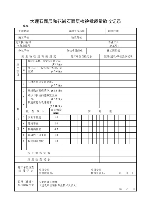 大理石面层和花岗石面层检验批质量验收记录