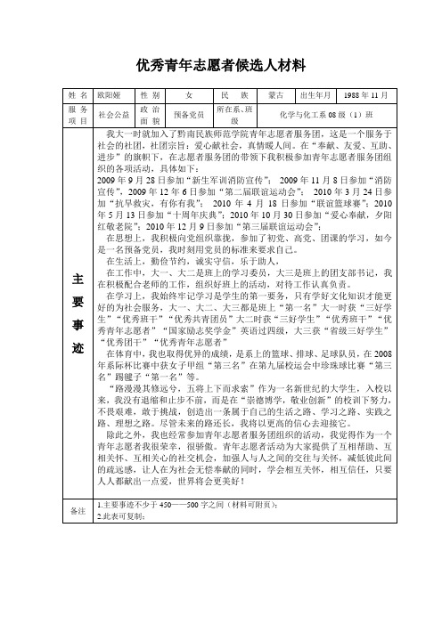 市级优秀青年志愿者推荐表(1)