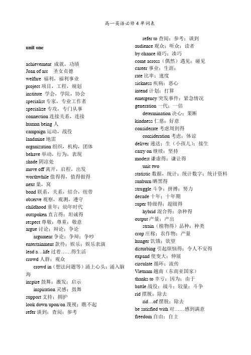 高一英语必修4单词表