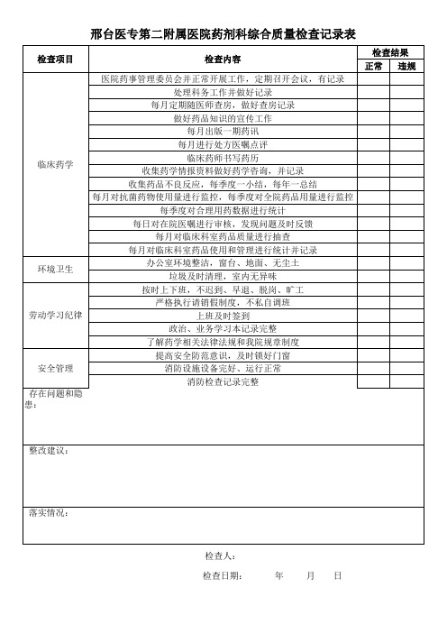 药剂科综合质量检查记录表