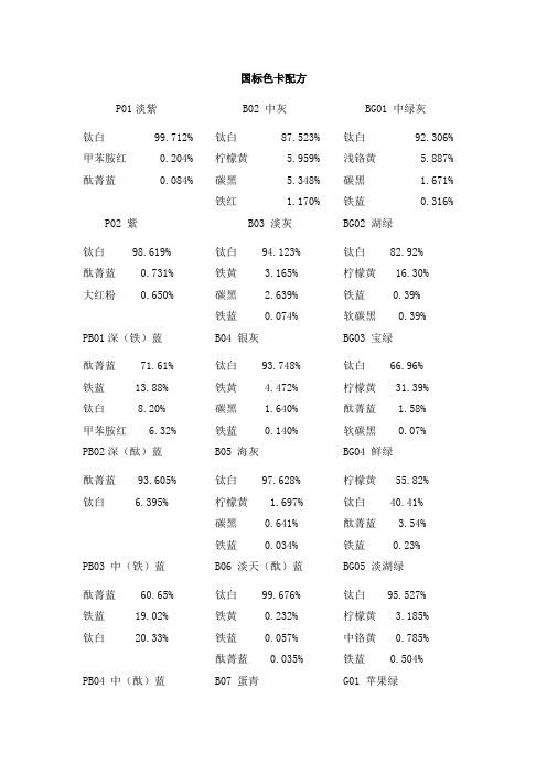 国标色卡配方