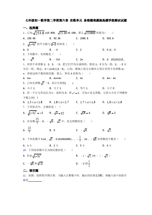 七年级初一数学第二学期第六章 实数单元 易错题难题提高题学能测试试题