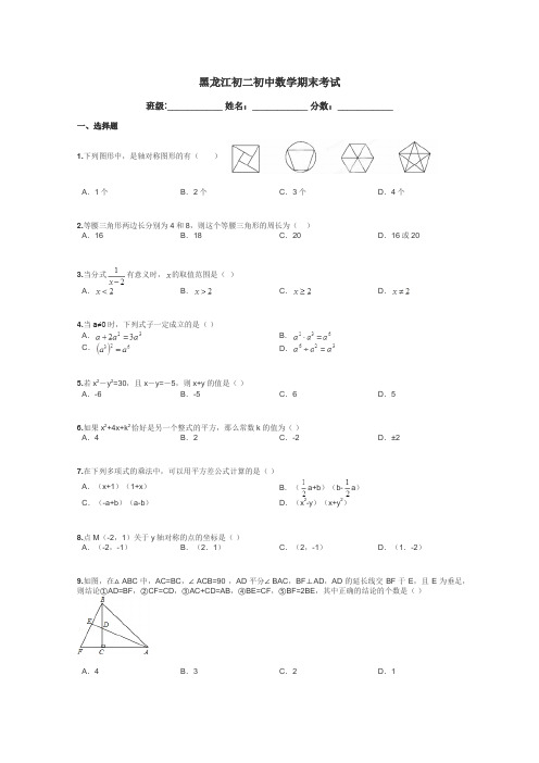 黑龙江初二初中数学期末考试带答案解析
