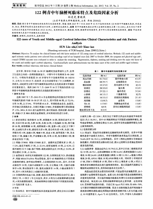 122例青中年脑梗死临床特点及危险因素分析