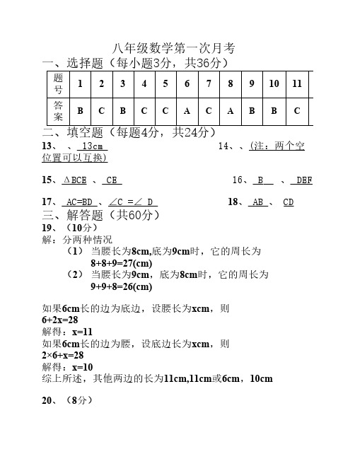 八年级数学第一次月考