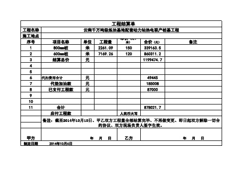 工程结算单模板