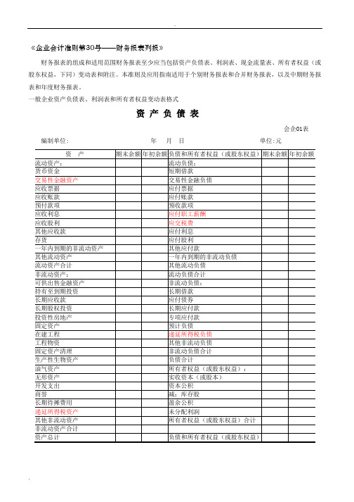 财务报表标准格式-完整版