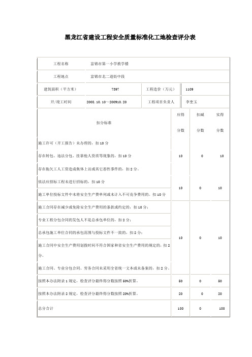 黑龙江省建设工程安全质量标准化工地检查评分表