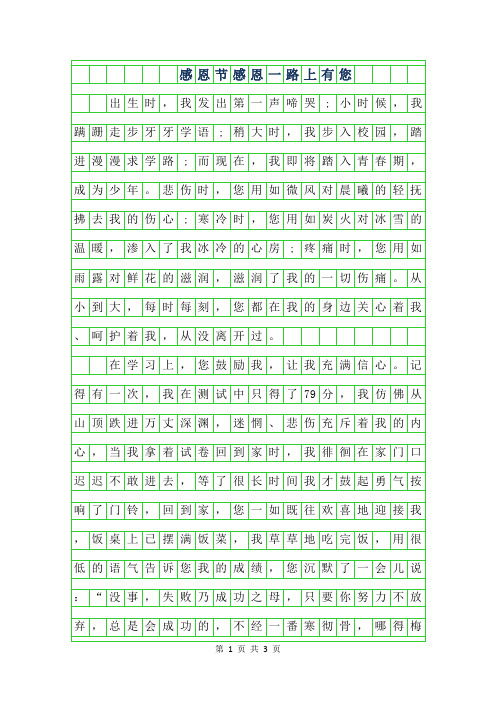 2019年感恩节作文900字-感恩一路上有您