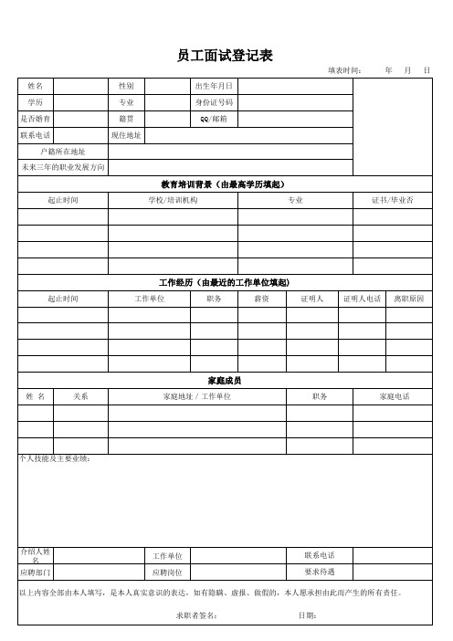 员工面试登记表2020版本