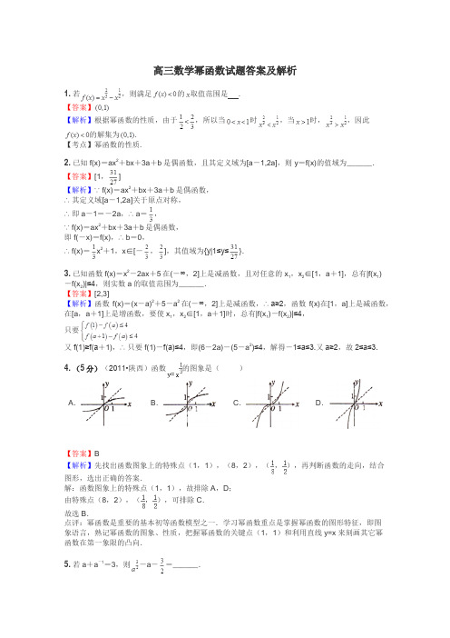 高三数学幂函数试题答案及解析
