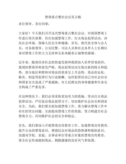 禁毒重点整治会议发言稿