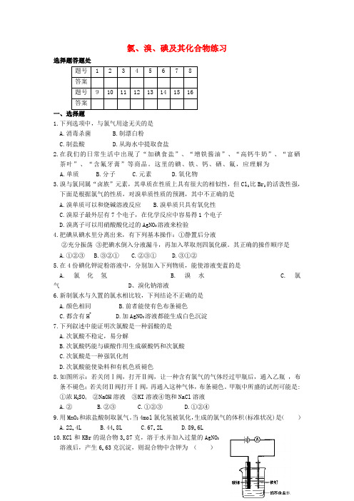 高中化学《氯、溴、碘及其化合物》同步练习2 苏教版必修1