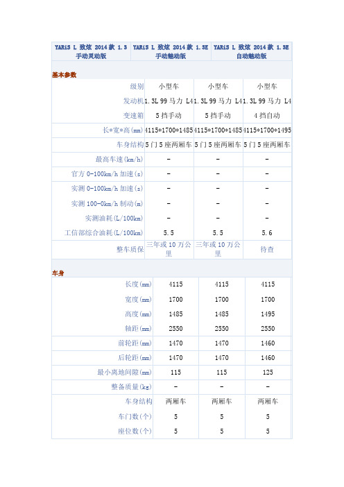 YARiS L 致炫 2014款参数一览表1.3