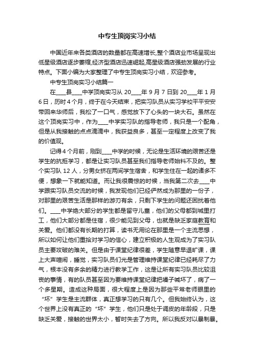 中专生顶岗实习小结