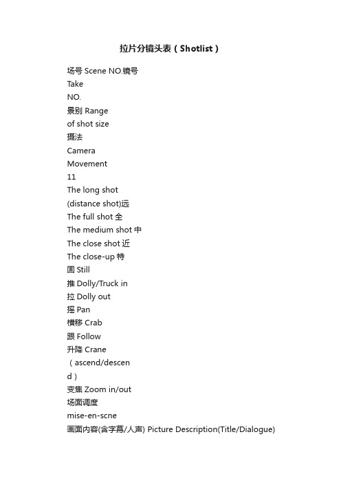 拉片分镜头表（Shotlist）