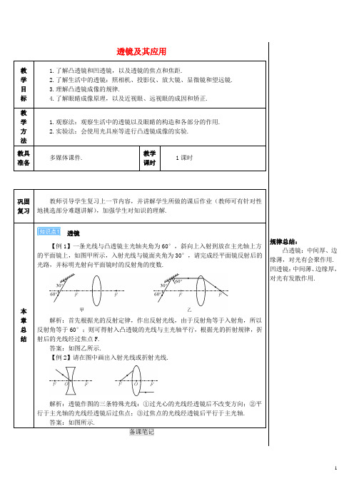 学八年级物理上册 第五章 透镜及其应用本章复习和总结导学案 (新版)新人教版