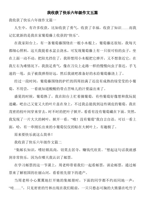 我收获了快乐六年级作文五篇