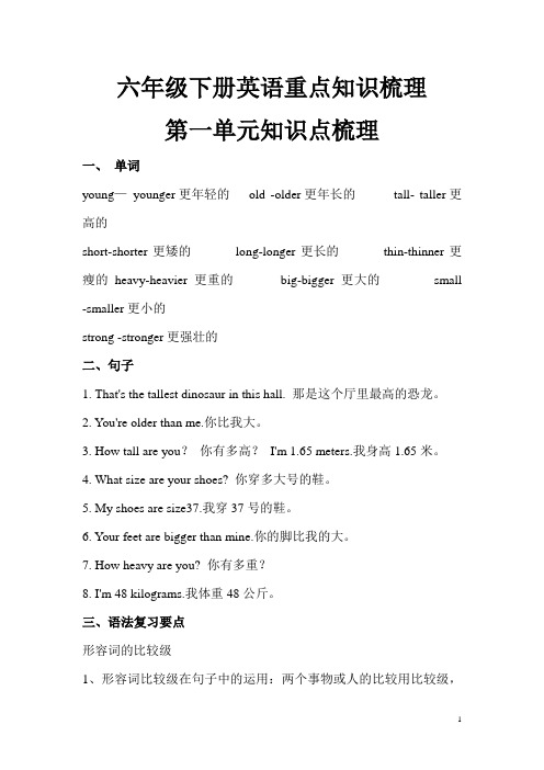 六年级下册英语重点知识梳理