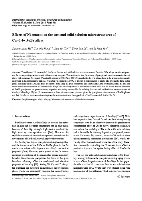 Effects of Ni content on the cast and solid-soluti