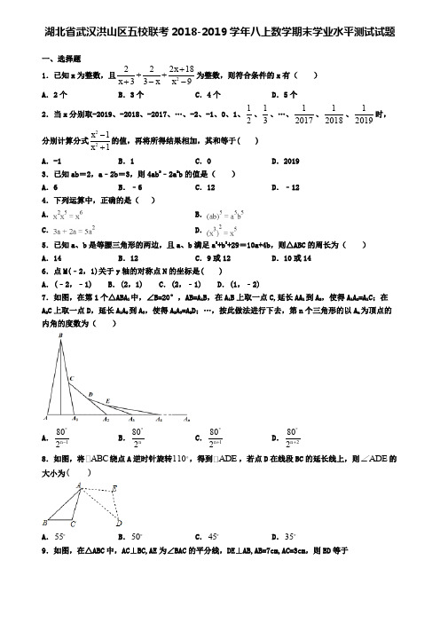 湖北省武汉洪山区五校联考2018-2019学年八上数学期末学业水平测试试题