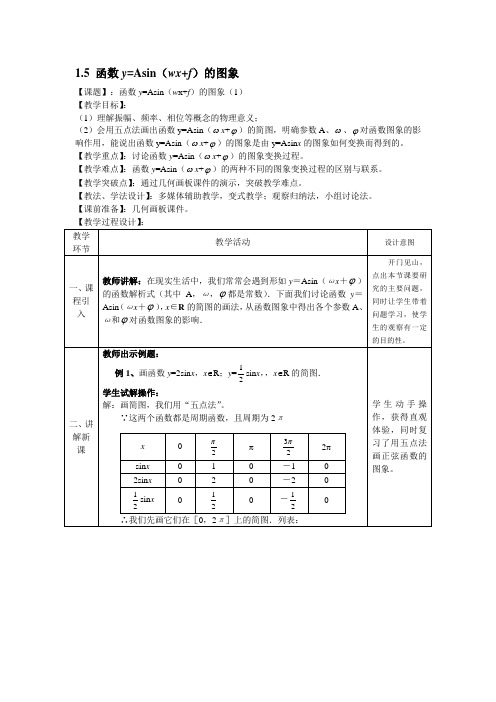 1.5 函数y=Asin(wx+f)的图象(第1课时) 精品教案